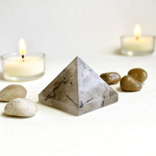Natural Rutile Quartz Pyramid for Energy Amplification, Clarity, Manifestation, Meditation, and Home Decor
