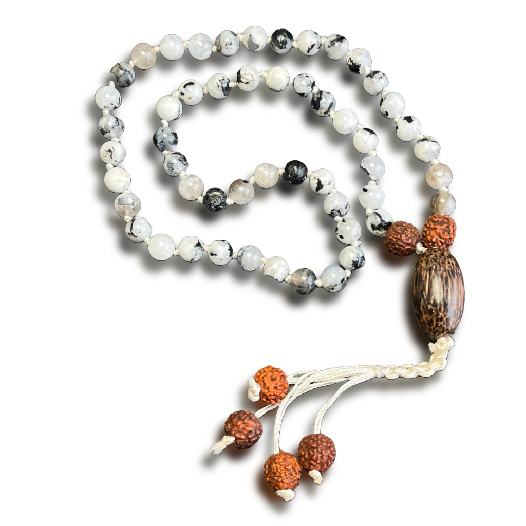 Rainbow Moonstone Japa Mala For Intuition, Emotional Balance Spiritual Growth (54 Breads)