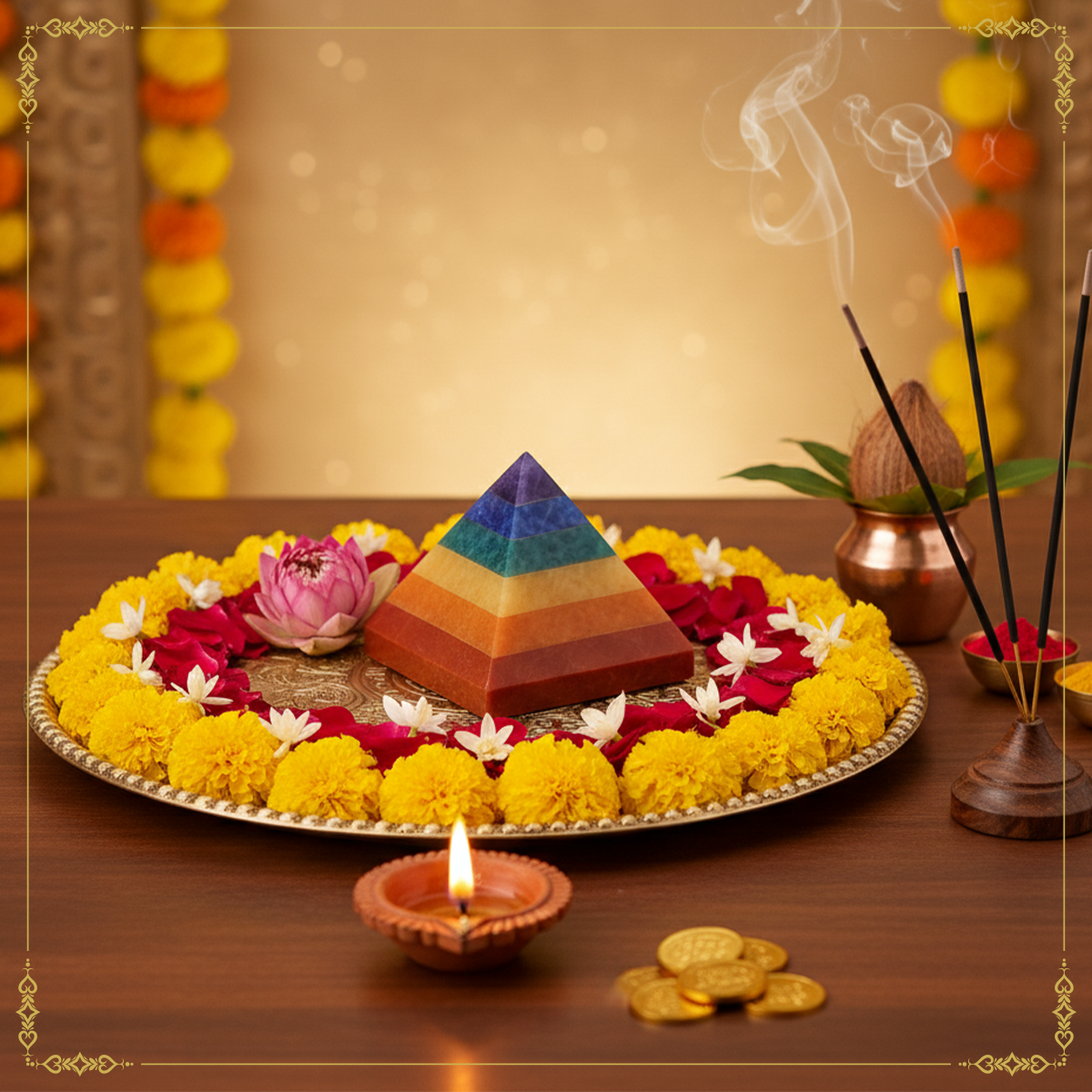 Seven Chakra Crystal Pyramid – Healing Energy, Meditation, Reiki & Vastu Balancing Stone