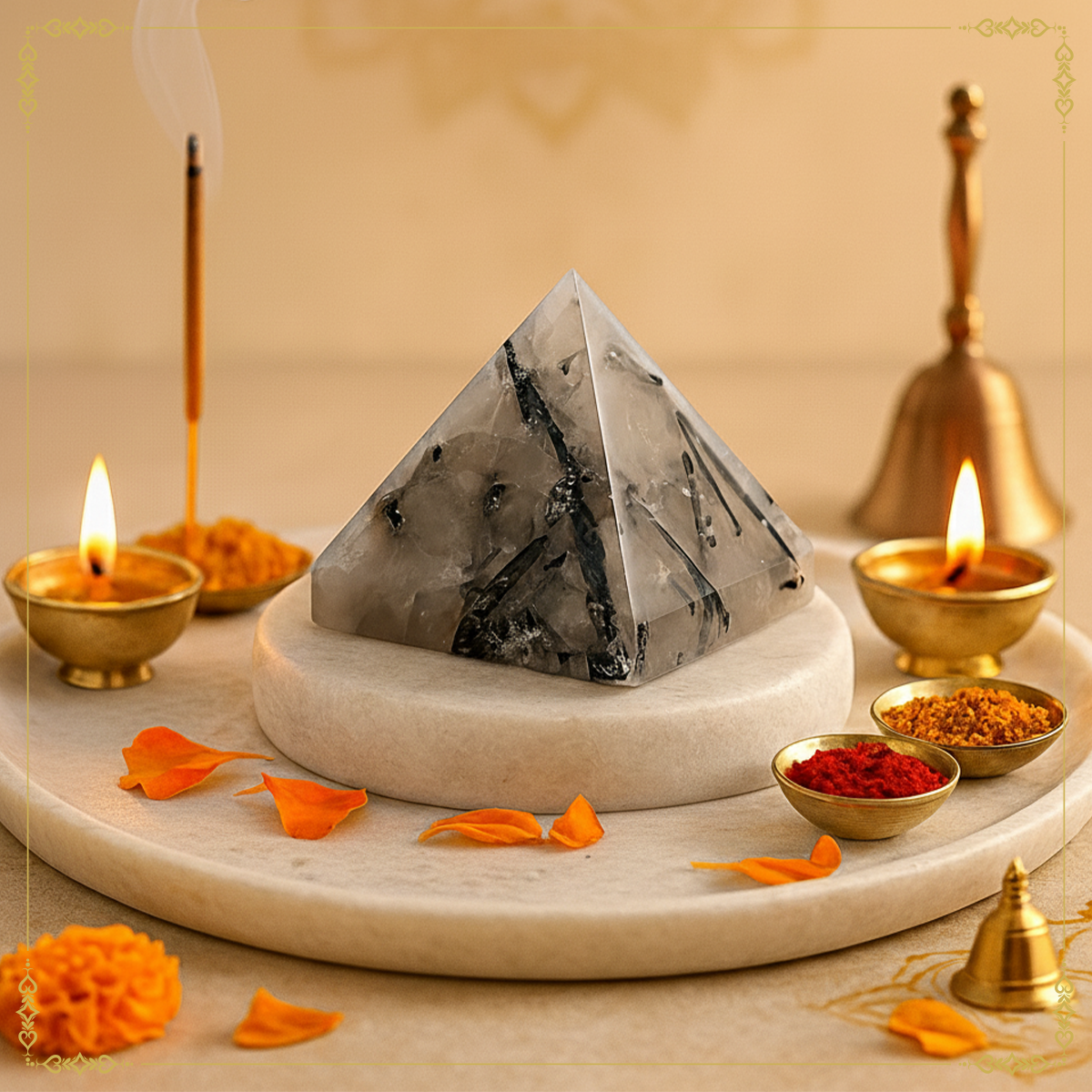 Natural Rutile Quartz Pyramid for Energy Amplification, Clarity, Manifestation, Meditation, and Home Decor