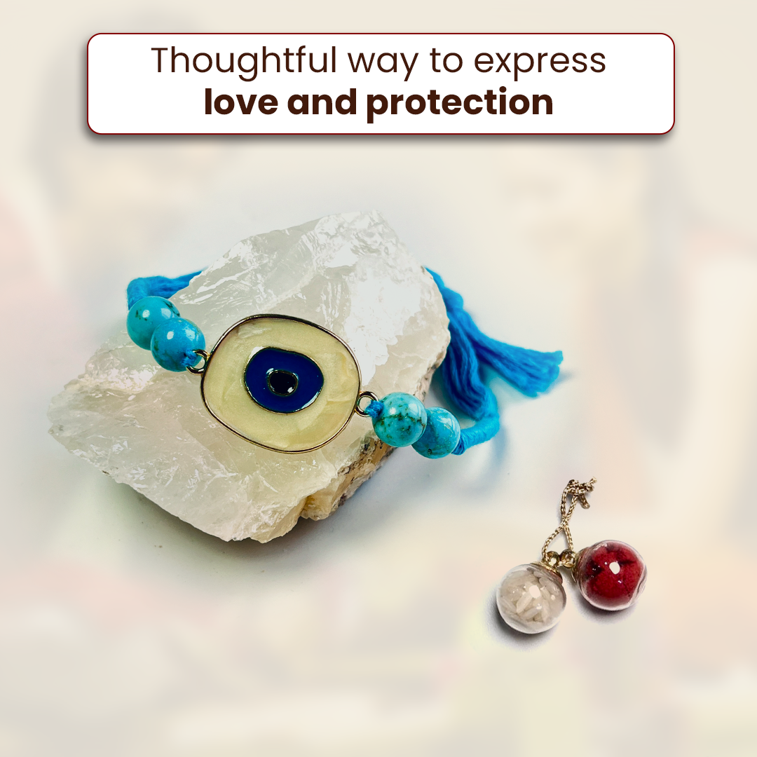 Turquoise Evil Eye Bracelet Rakhi for Protection & Healing