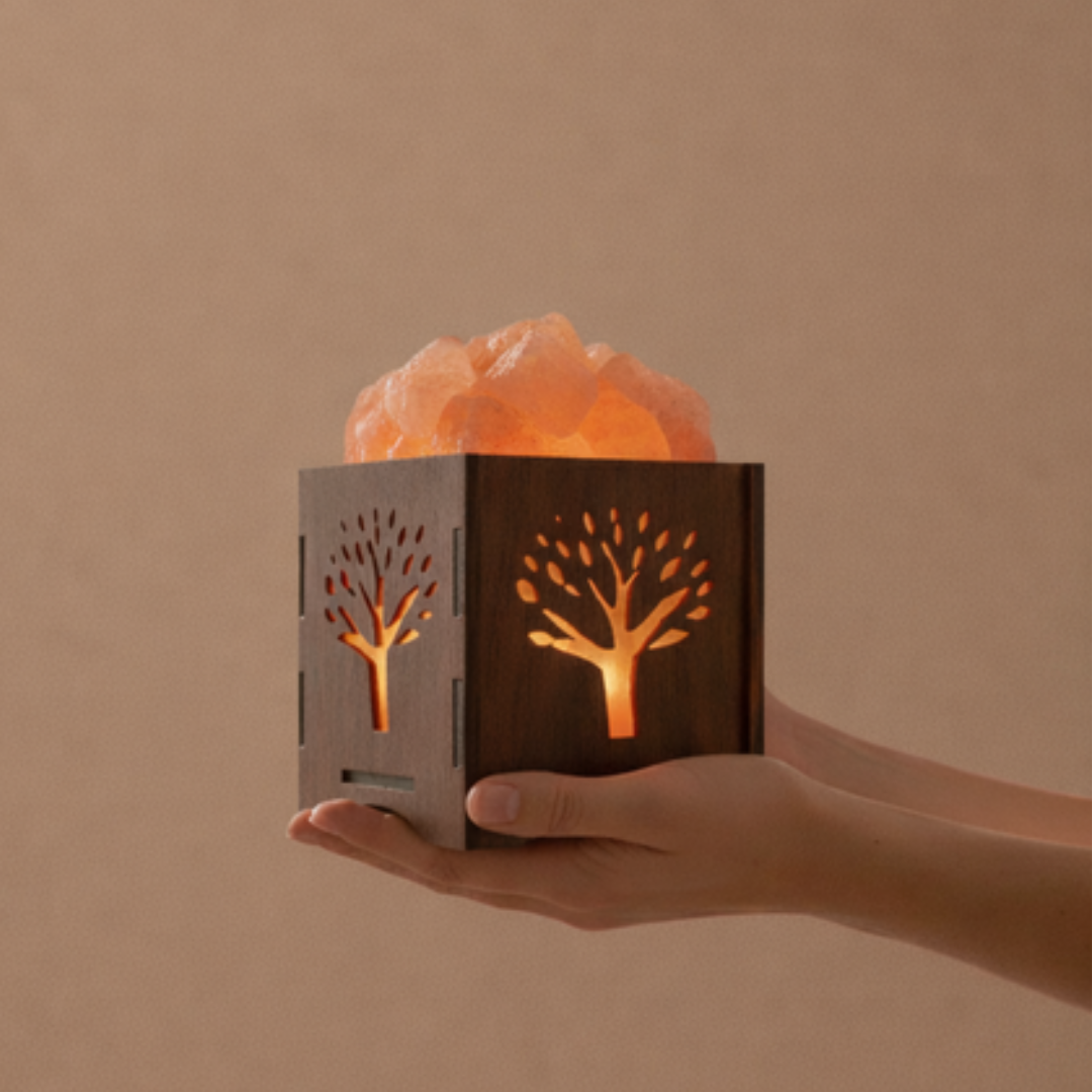 Himalayan Salt Lamp – Natural Crystal Glow in Wooden Tree Design