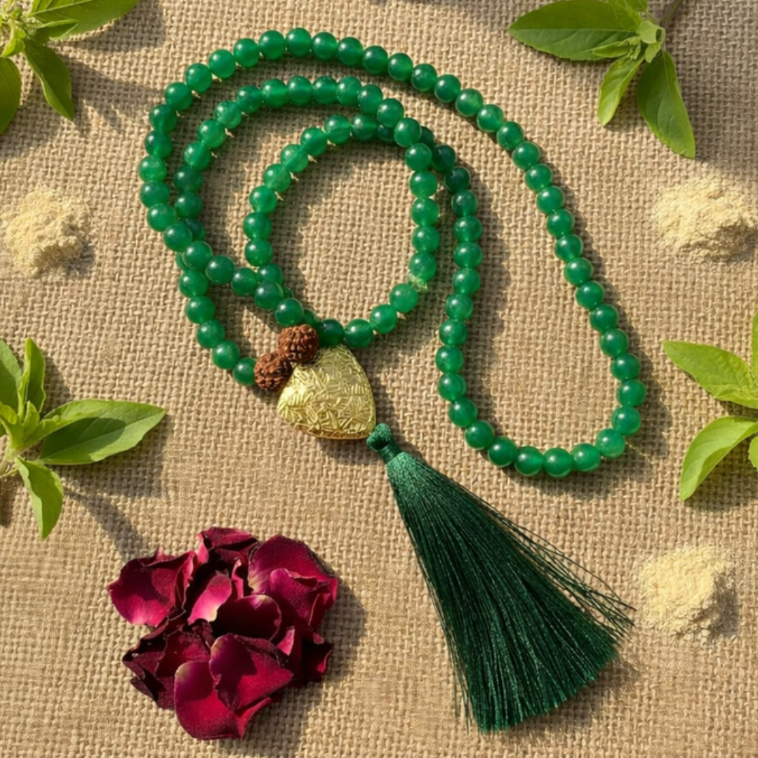 Green Onyx (108+1) Guru Bead Japa Mala For Calmness, Clarity & Inner Strength