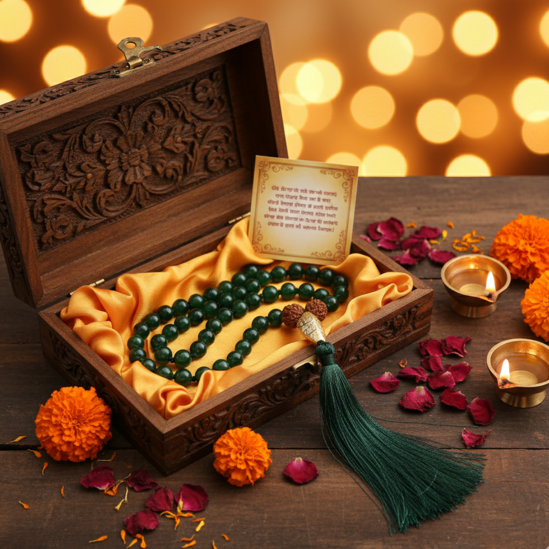 Green Onyx 54+1 (Guru Beads) Japa Mala For Calmness, Clarity & Inner Strength