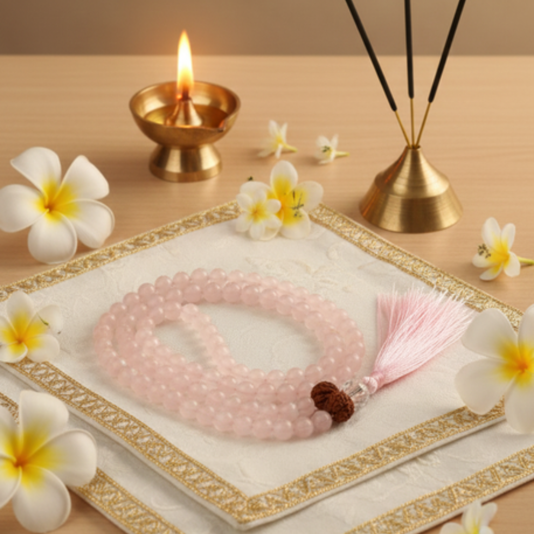 Rose Quartz (108+1) Guru bead Japa Mala For Love, Healing & Harmony