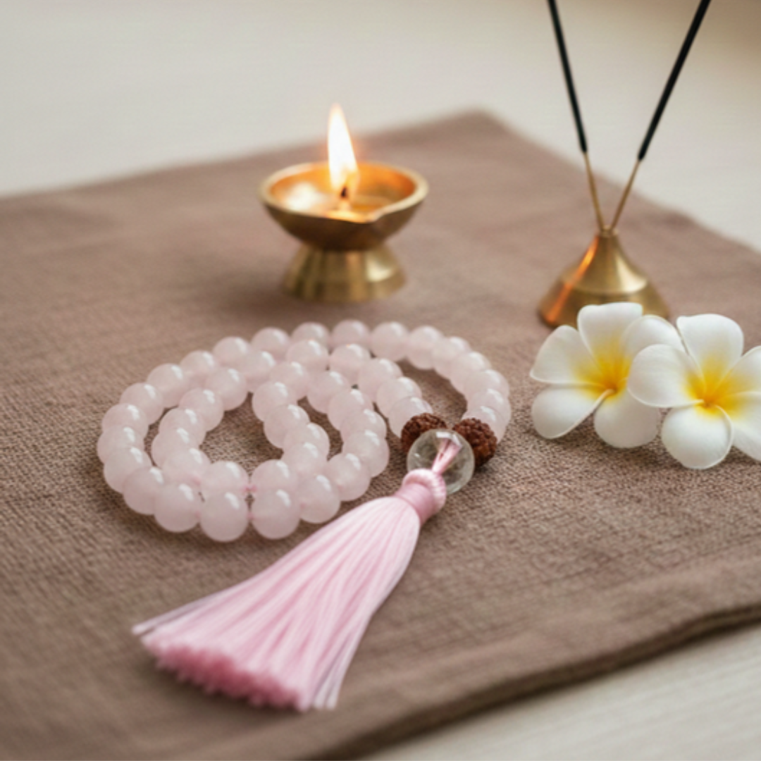 Rose Quartz (54+1) Guru bead Japa Mala For Love, Healing & Harmony