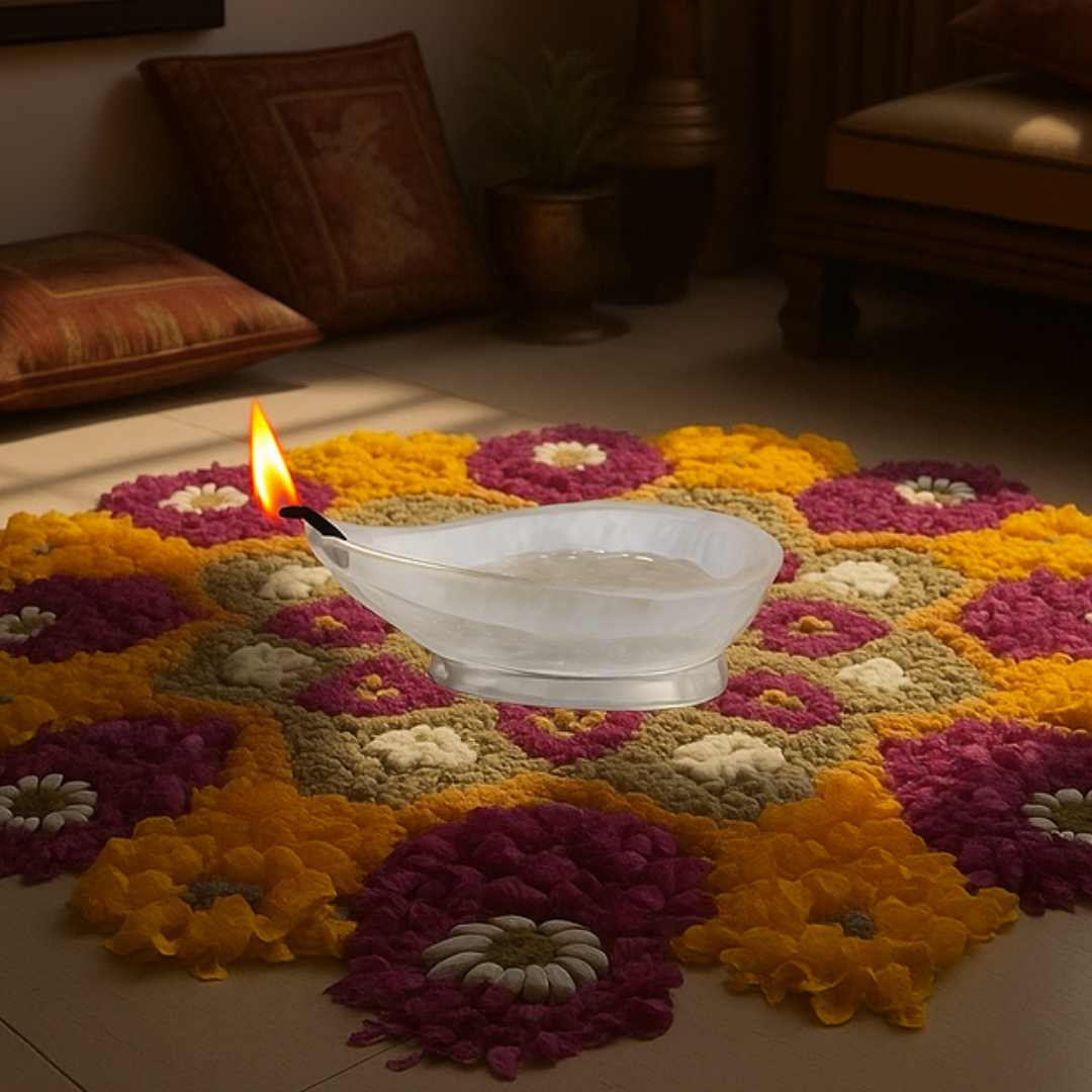 Clear Quartz Diya – Soothing Glow for Purity, Light & Clarity