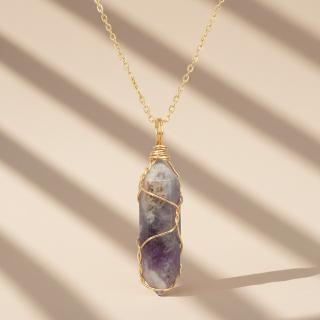 Amethyst Crystal Pendant with Gold-Tone Chain