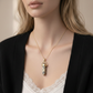 Dalmation Jasper Crystal Pendant with Gold-Tone Chain