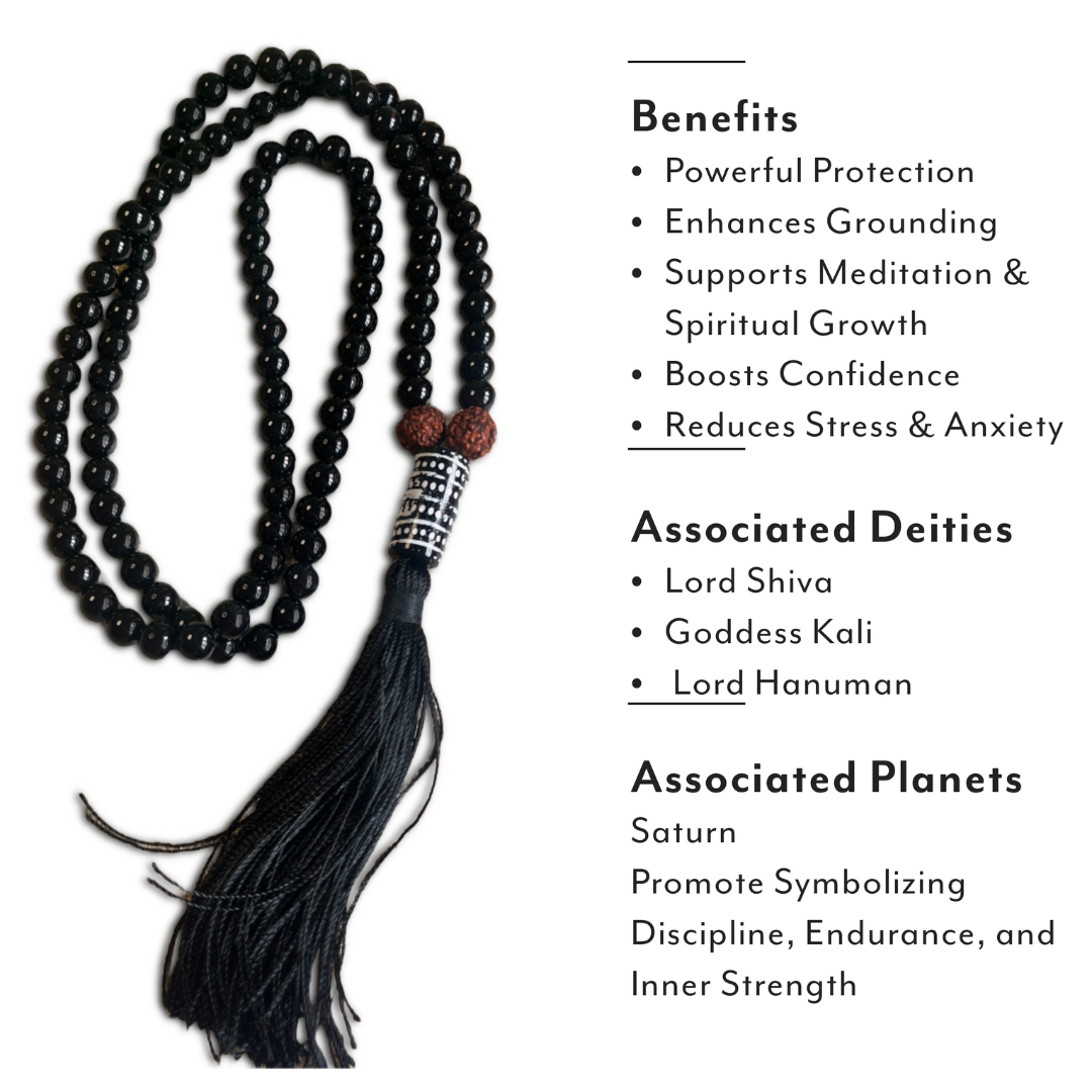 Black Tourmaline Japa Mala For Protection, Grounding, Resilience