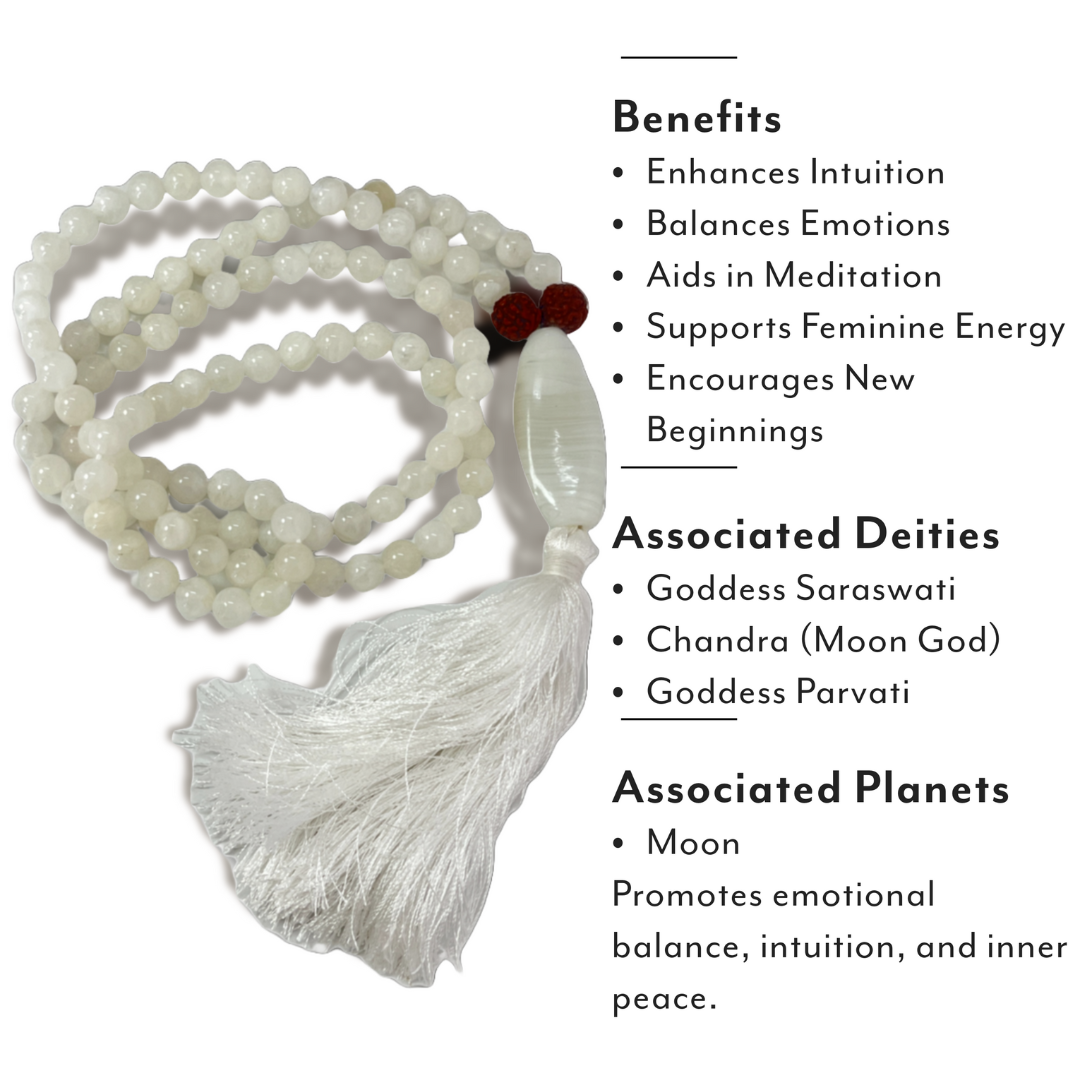 Moonstone Japa Mala For Inner Peace, Intuition & Emotional