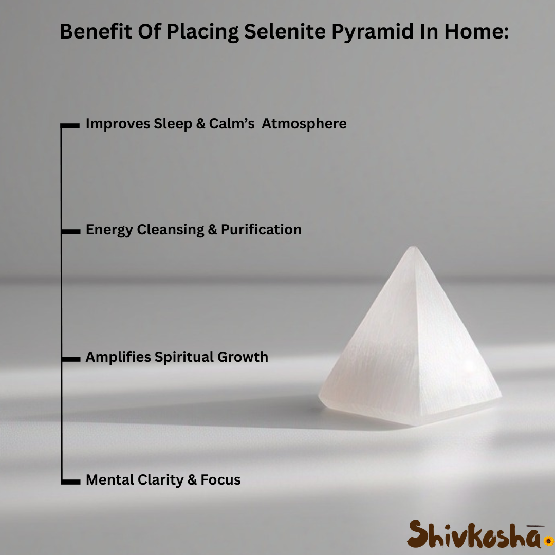 Natural Selenite Crystal Pyramid for Positive Energy, Vastu, Reiki and Chakra Healing