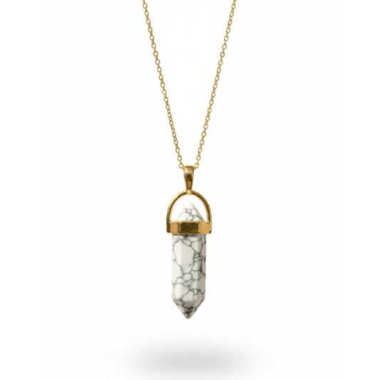 White Howlite Crystal Pendant with Gold-Tone Chain