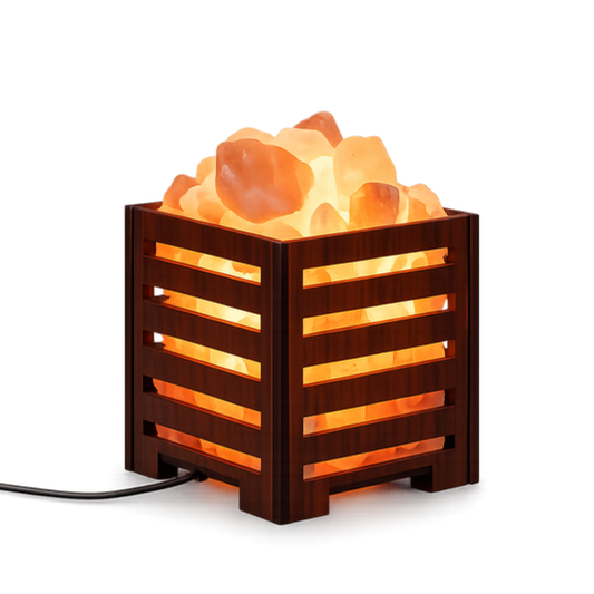 Himalayan Salt Lamp – Natural Pink Salt Crystal Lamp in Wooden Slatted Modern Holder