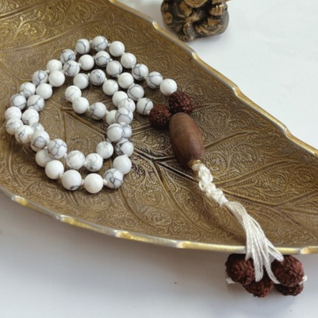 Howlite Japa Mala For Calmness, Awareness & Balance (54 Beads)