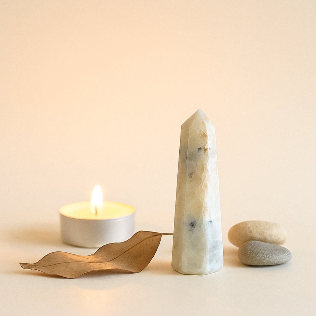 Natural Rainbow Moonstone Tower – Stone of New Beginnings, Intuition & Inner Peace