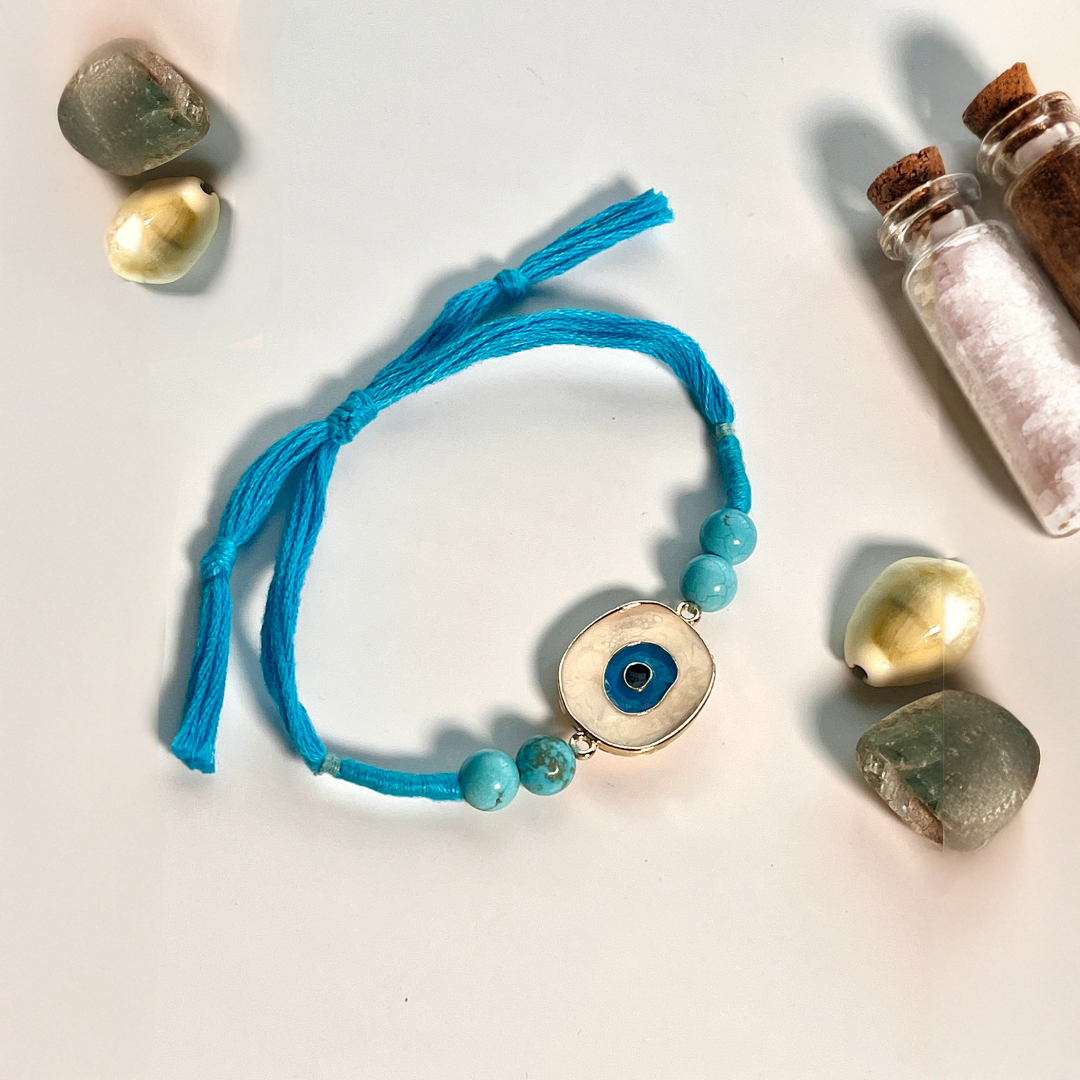 Turquoise Evil Eye Bracelet Rakhi for Protection & Healing