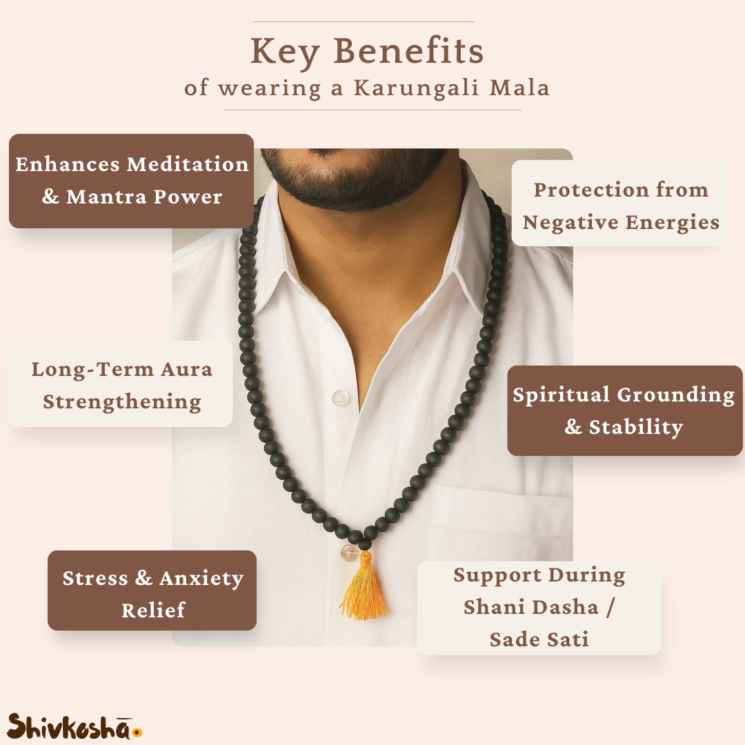 Natural Karungali Jaap Mala | 108 Ebony Wood Prayer Beads for Meditation Pooja & Mantra Chanting