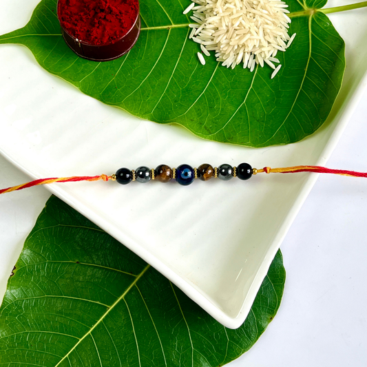 Protection Rakhi – Hematite, Tiger Eye & Black Obsidian