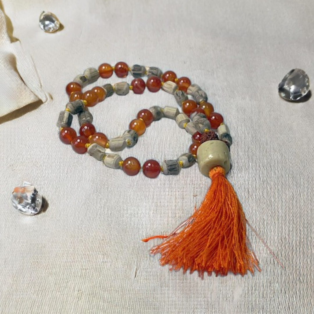 Tulsi and Carnelian Japa Mala For Devotion, Strength & transformation (54 Beads)