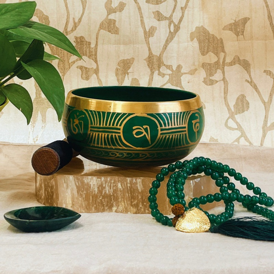 Green Tibetan Singing Bowl – Handcrafted Sound Healing Instrument