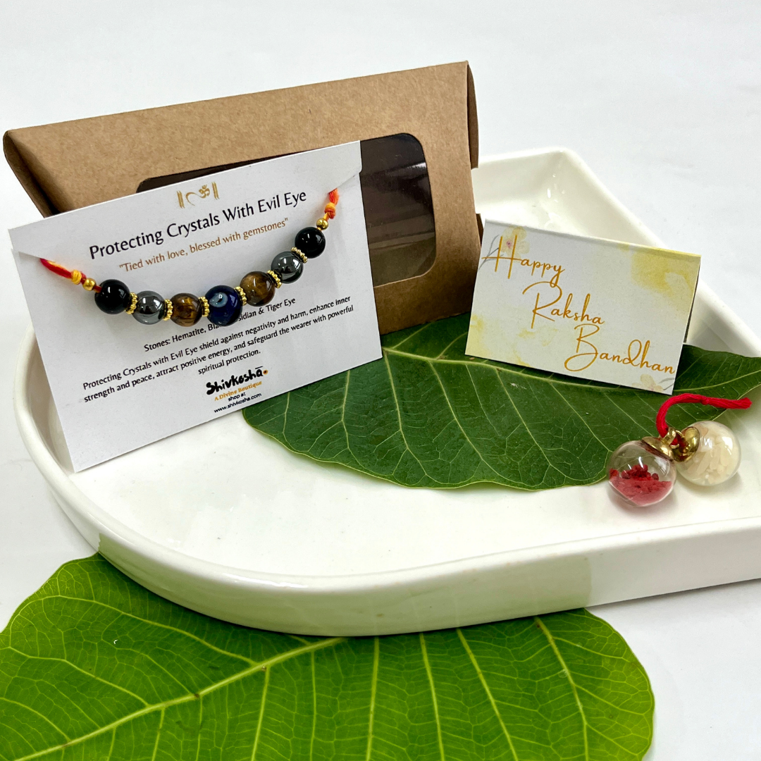 Protection Rakhi – Hematite, Tiger Eye & Black Obsidian