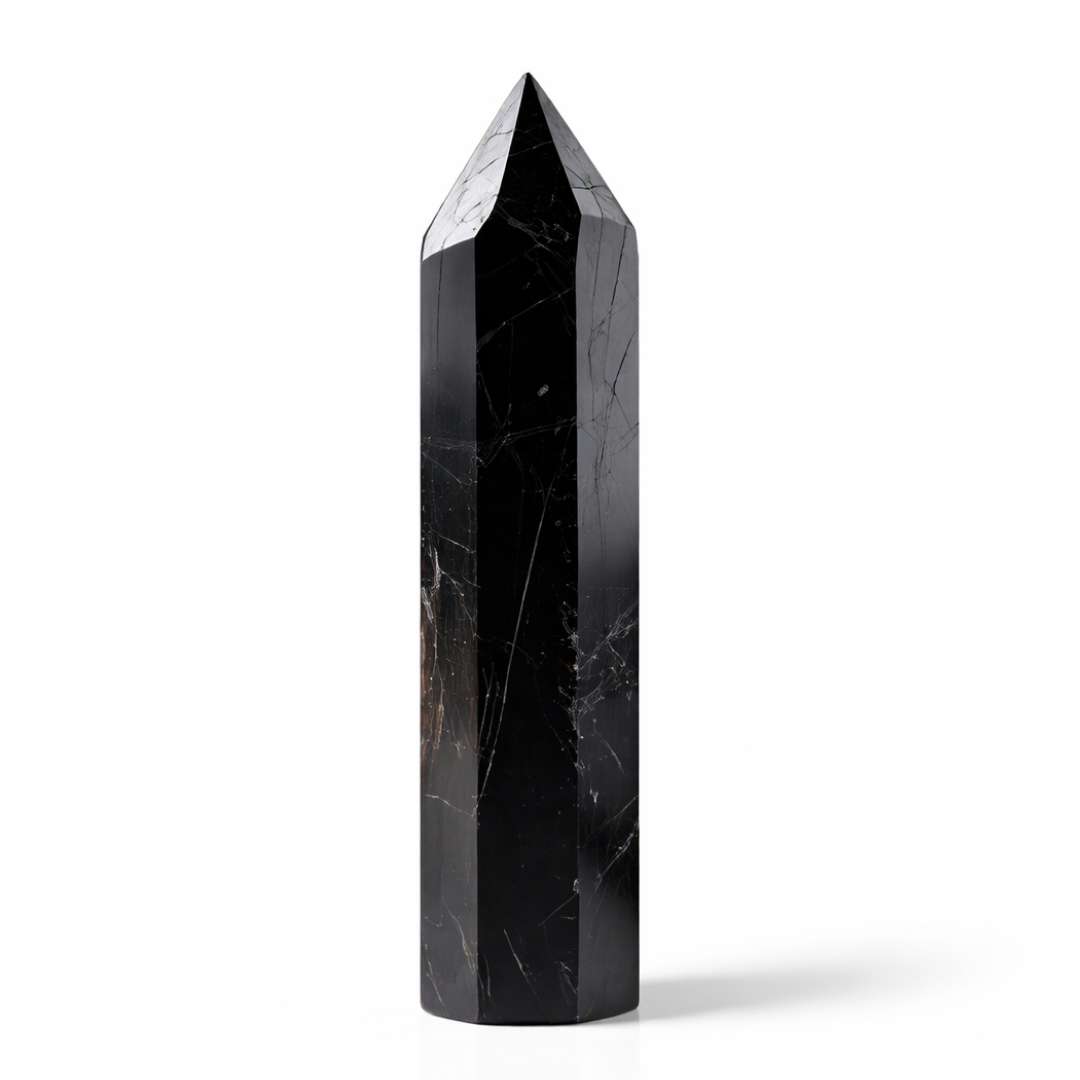 Natural Black Tourmaline Tower for Energy Protection, Grounding, and Negative Vibes Removal