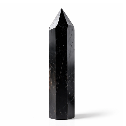 Natural Black Tourmaline Tower for Energy Protection, Grounding, and Negative Vibes Removal