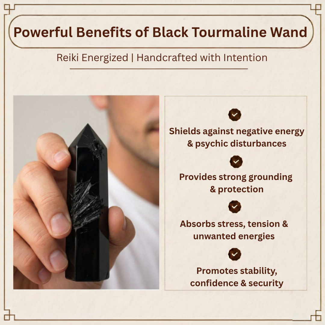 Natural Black Tourmaline Tower for Energy Protection, Grounding, and Negative Vibes Removal