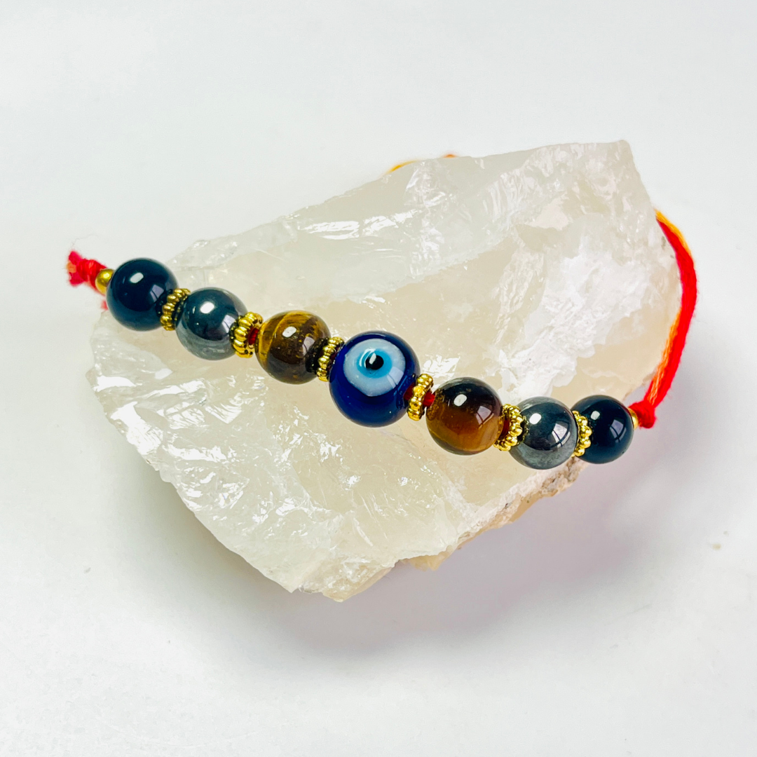 Protection Rakhi – Hematite, Tiger Eye & Black Obsidian