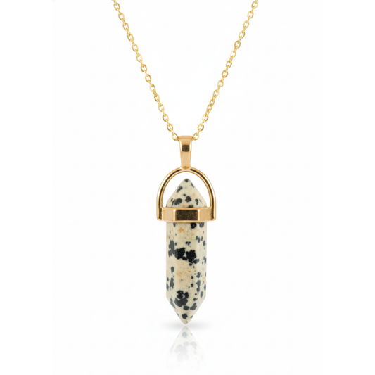 Dalmation Jasper Crystal Pendant with Gold-Tone Chain