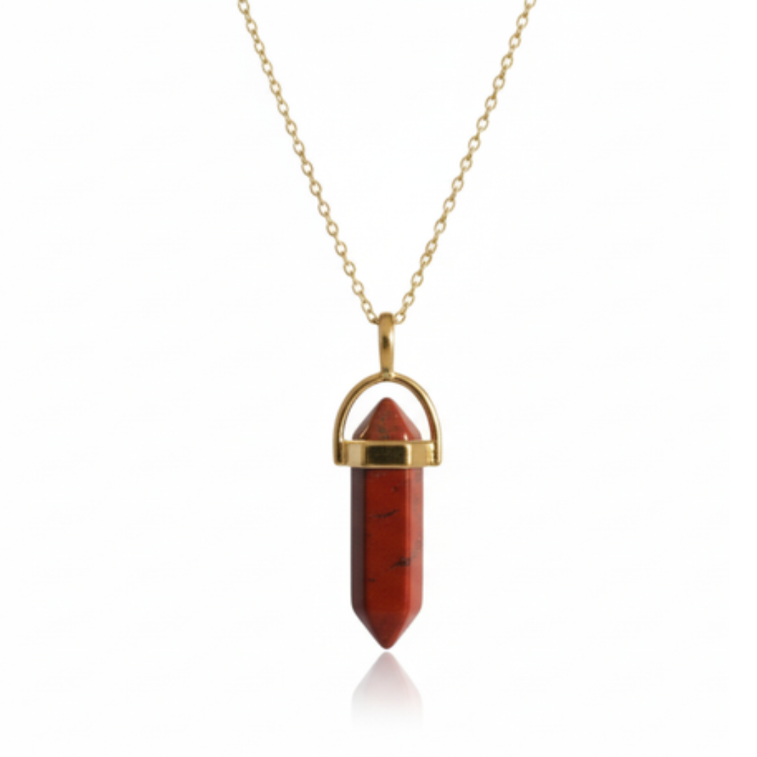 Red Jasper Crystal Pendant with Gold-Tone Chain