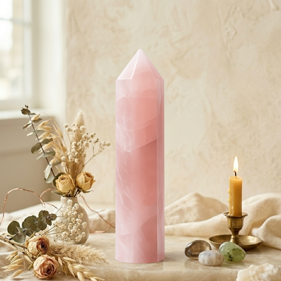 Natural Rose Quartz Tower – Crystal of Love, Harmony, Healing & Positive Energy for Home Decor