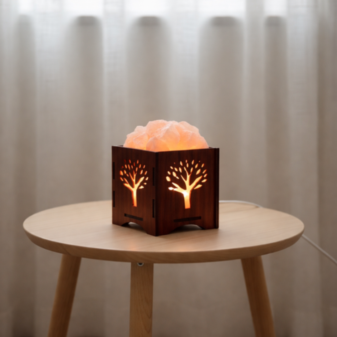 Himalayan Salt Lamp – Natural Crystal Glow in Wooden Tree Design
