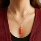 Orange Carnelian Crystal Pendant with Gold-Tone Chain