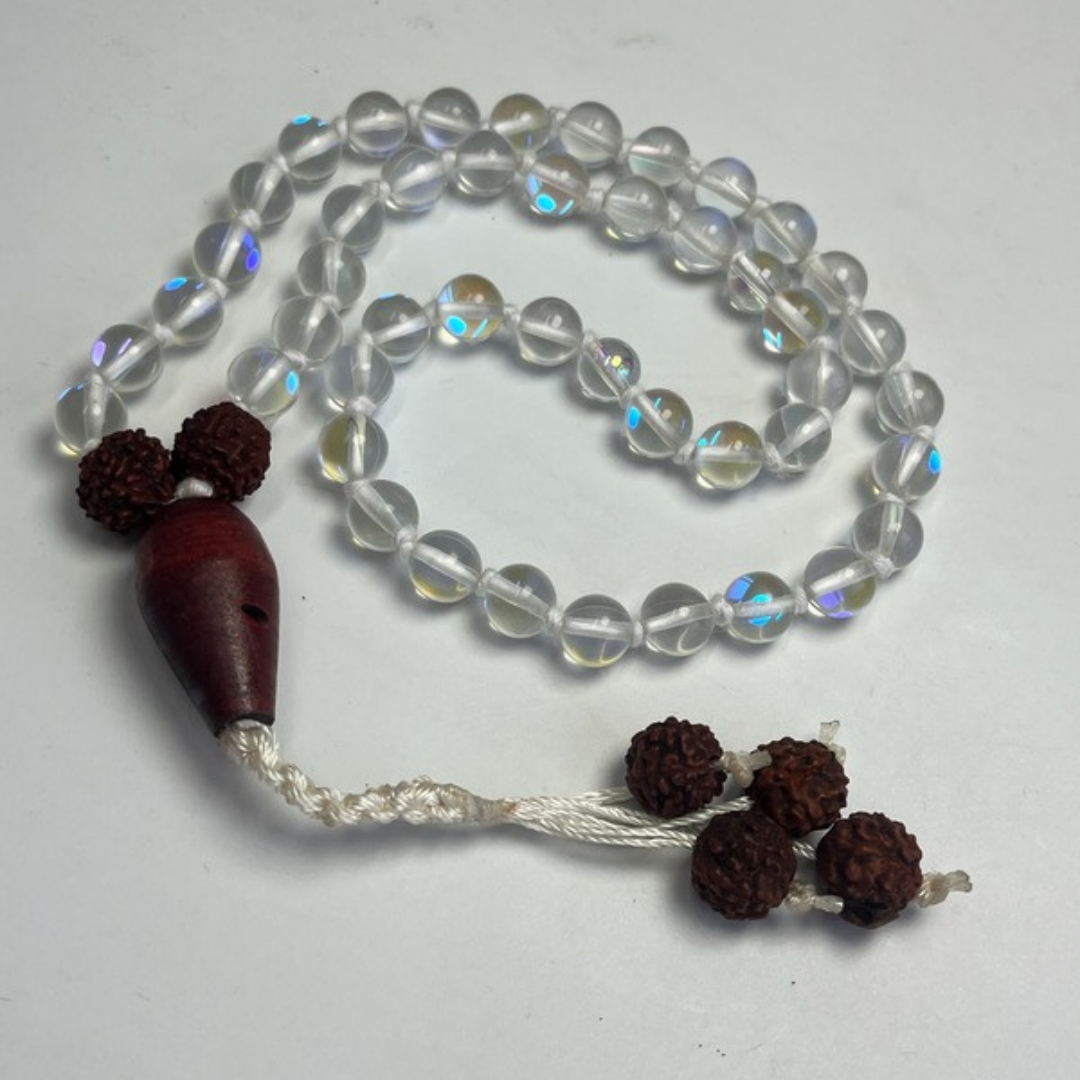 Aura Quartz Japa Mala For Energy Alignment, Positivity & spiritual Awakening (54 beads)