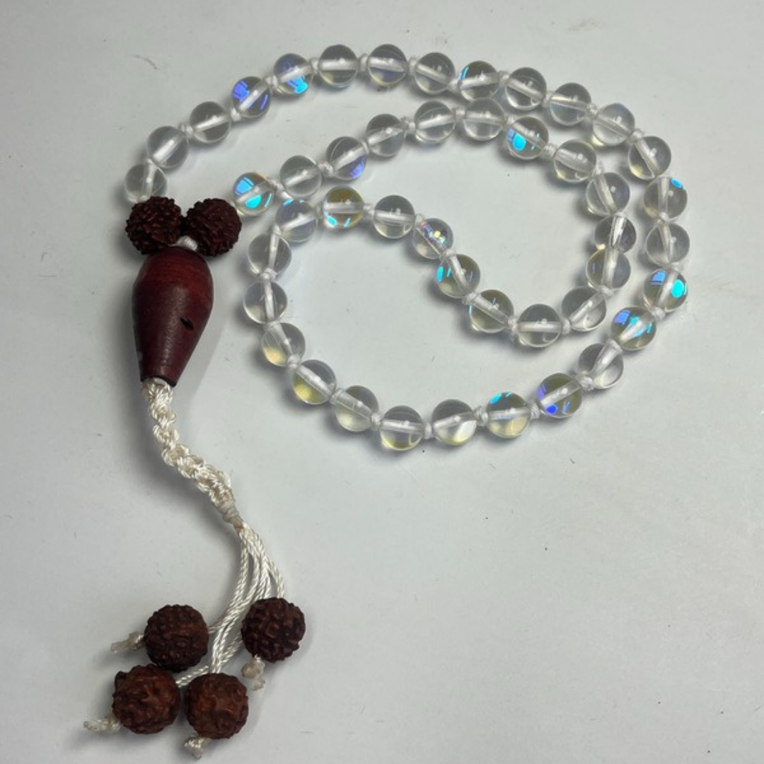Aura Quartz Japa Mala For Energy Alignment, Positivity & spiritual Awakening (54 beads)