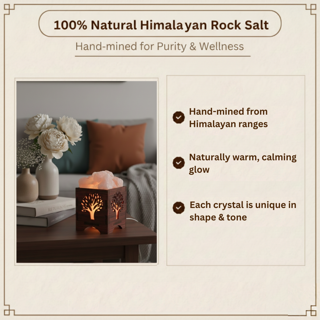 Himalayan Salt Lamp – Natural Crystal Glow in Wooden Tree Design