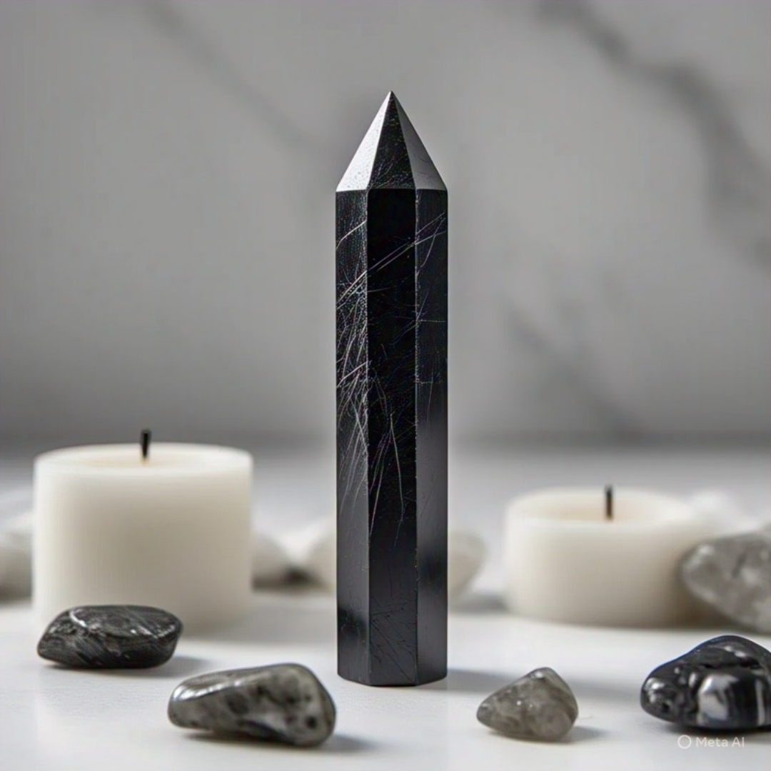 Natural Black Tourmaline Tower for Energy Protection, Grounding, and Negative Vibes Removal