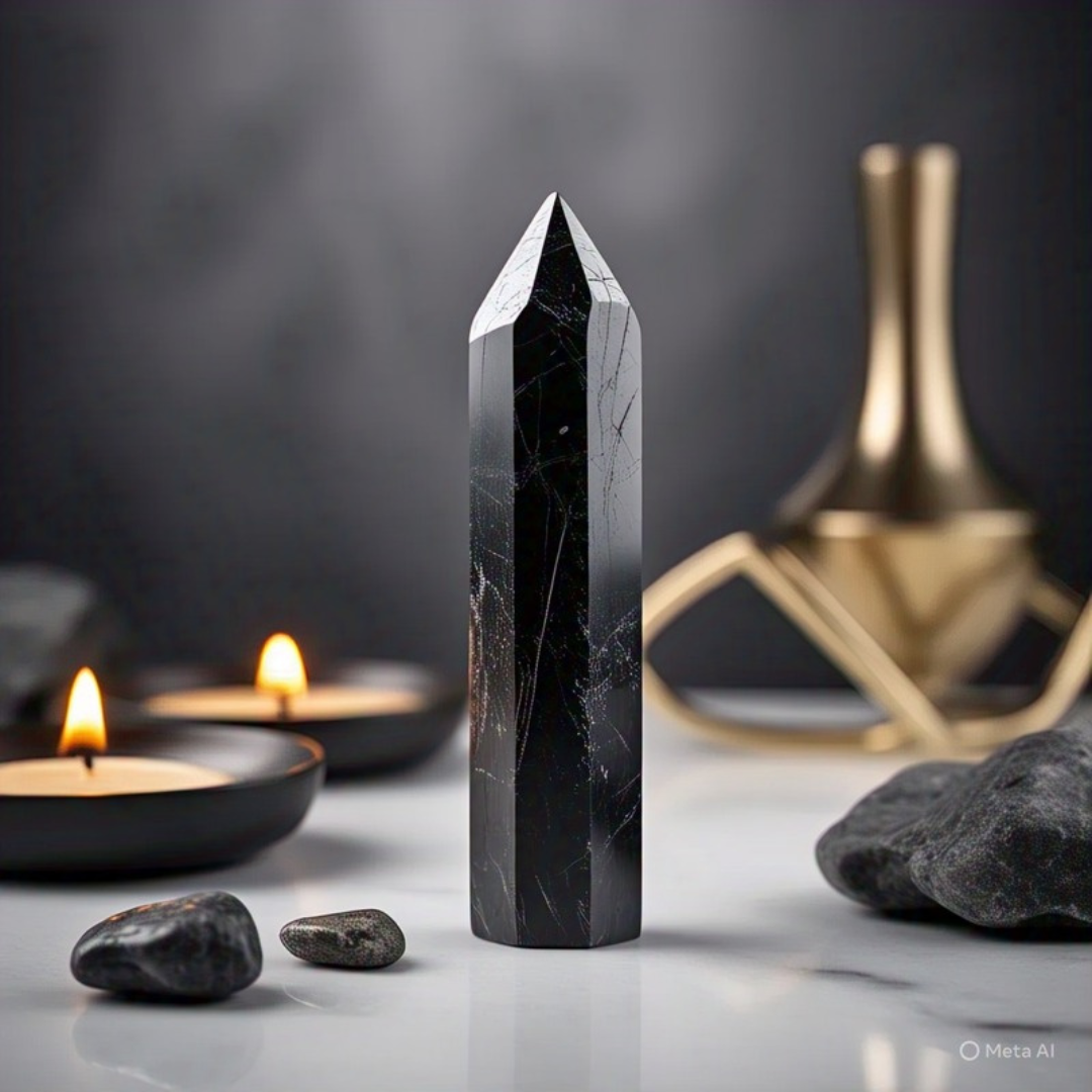 Natural Black Tourmaline Tower for Energy Protection, Grounding, and Negative Vibes Removal