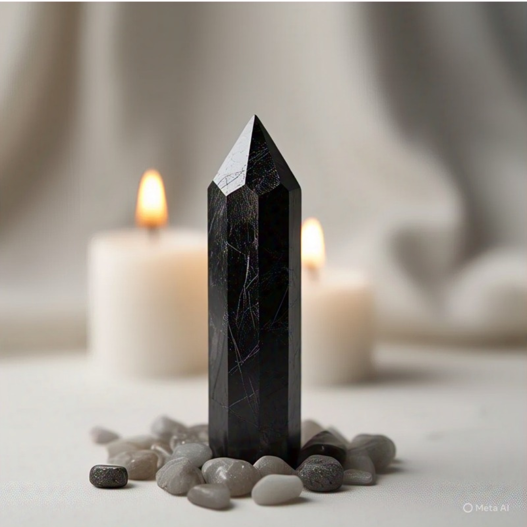 Natural Black Tourmaline Tower for Energy Protection, Grounding, and Negative Vibes Removal