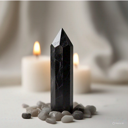 Natural Black Tourmaline Tower for Energy Protection, Grounding, and Negative Vibes Removal