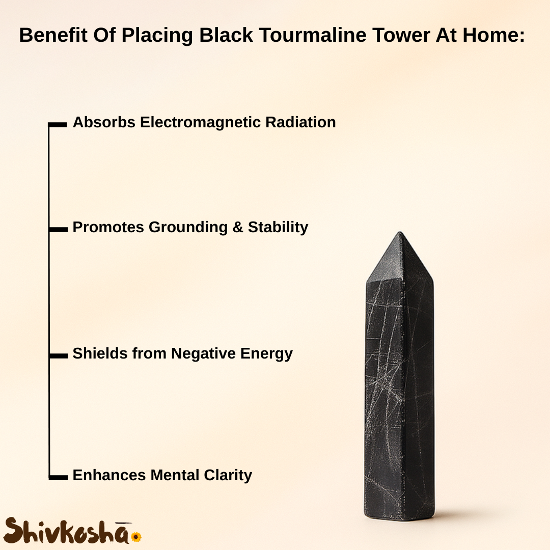 Natural Black Tourmaline Tower for Energy Protection, Grounding, and Negative Vibes Removal