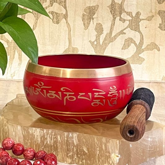 Red Tibetan Singing Bowl – Handcrafted Sound Healing Instrument