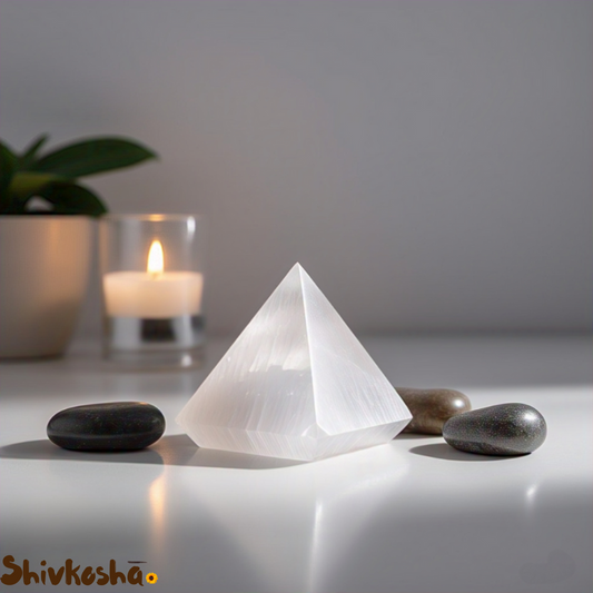 Natural Selenite Crystal Pyramid for Positive Energy, Vastu, Reiki and Chakra Healing