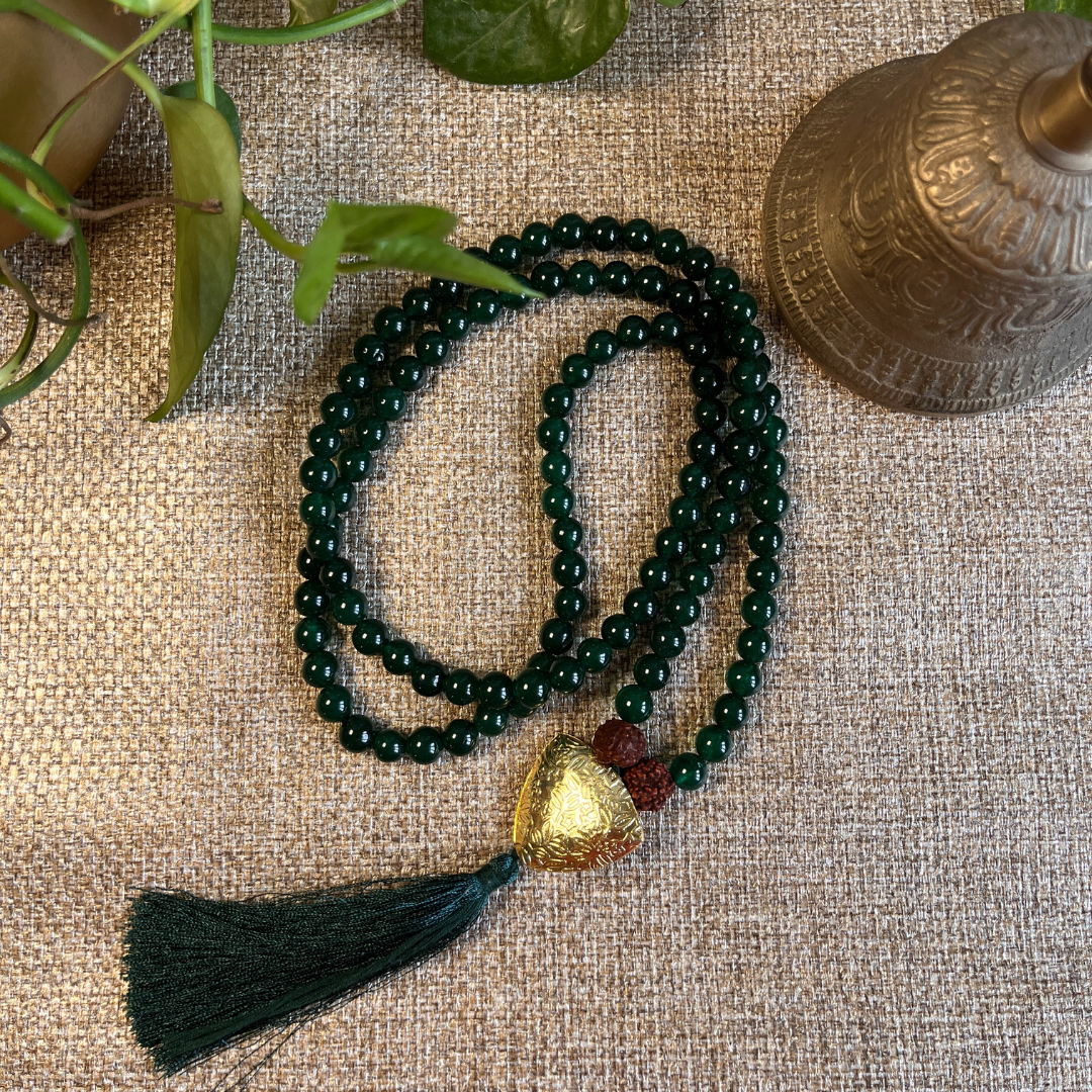 Green Onyx Japa Mala For Calmness, Clarity & Inner Strength
