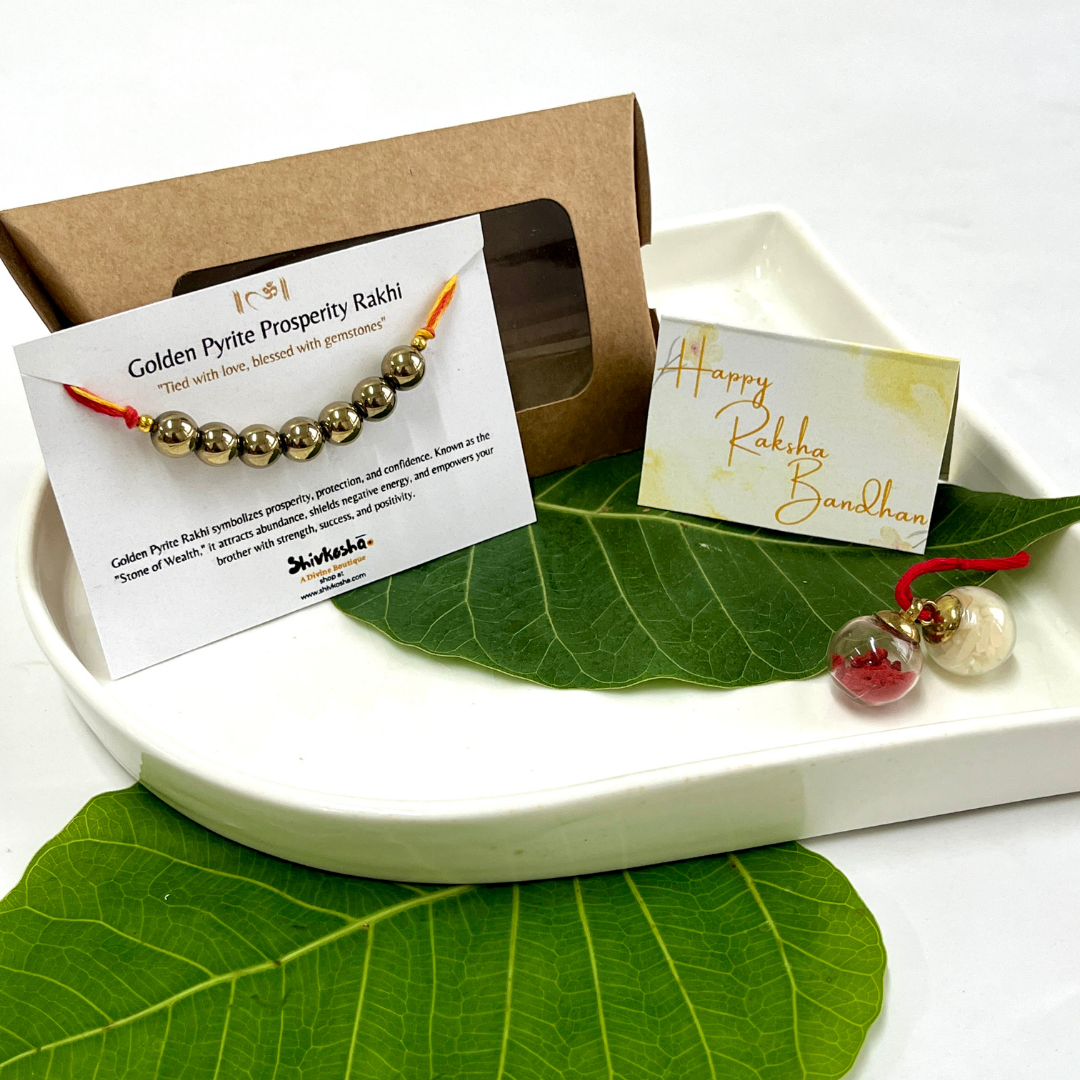 Golden Pyrite Crystal Rakhi – Protection, Abundance & Strength for Brothers