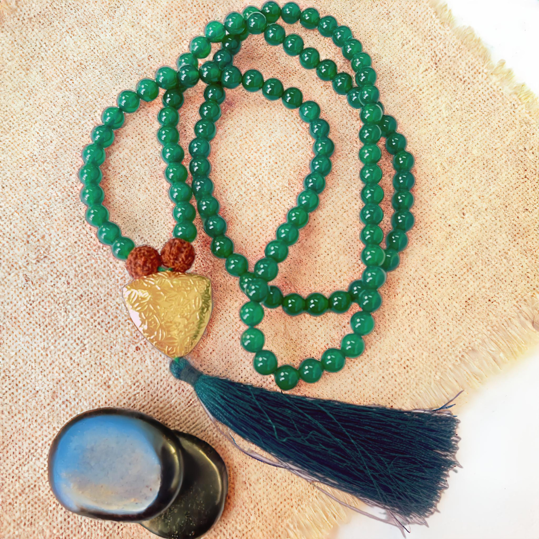 Green Onyx Japa Mala For Calmness, Clarity & Inner Strength