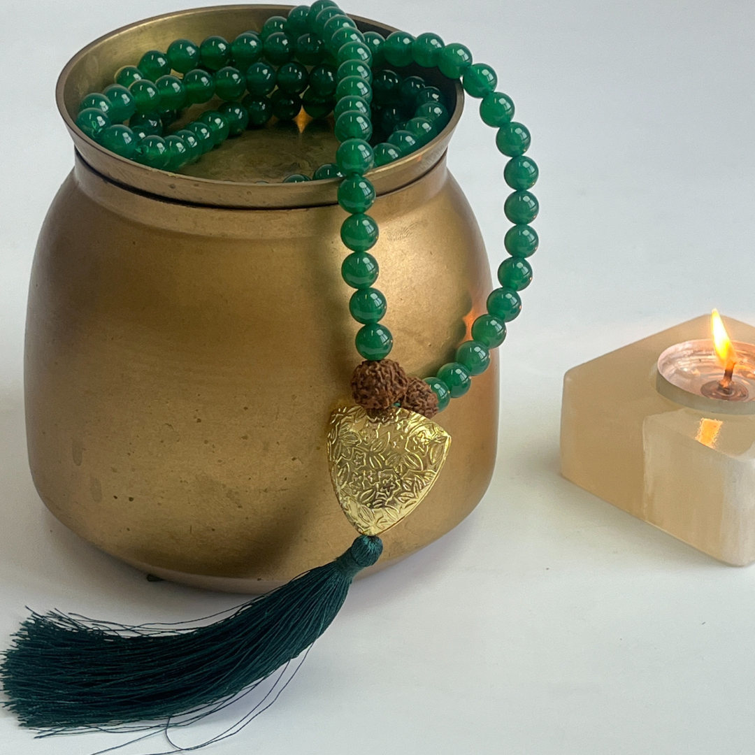 Green Onyx Japa Mala For Calmness, Clarity & Inner Strength