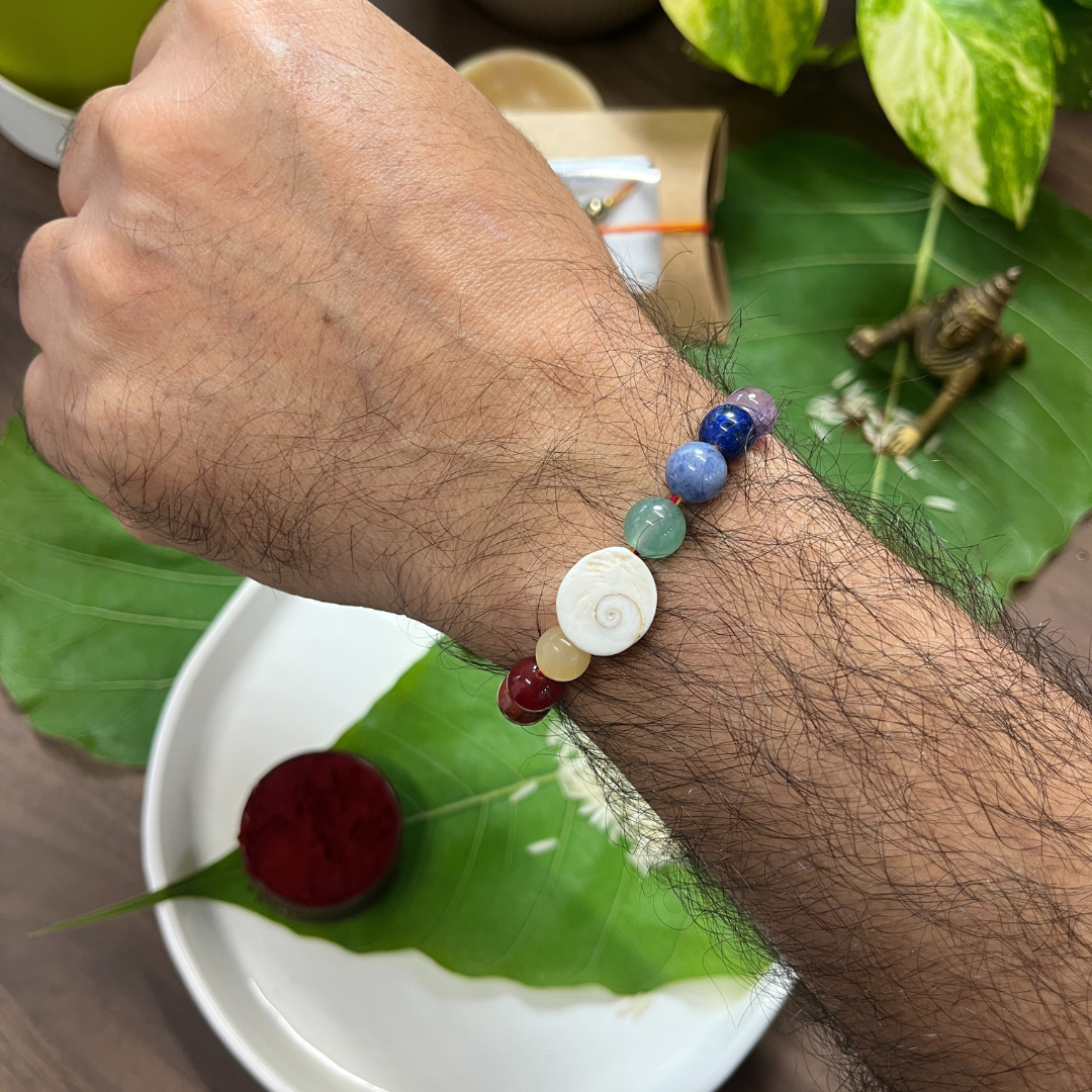 7 Chakra Rakhi with Gomti Chakra – Protection, Balance & Abundance